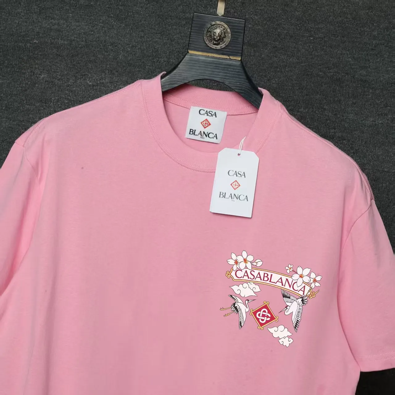 26ss CASABLANCA original printing process short-sleeved T-shirt original development using high-density double yarn pure cotton fabric upper body soft and comfortable color Black White Dark Green color Orange Pink Blue Royal Blue color cigarette powder 8 colors Sizes S M L XL